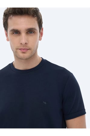 Lacivert Düz Bisiklet Yaka T-Shirt