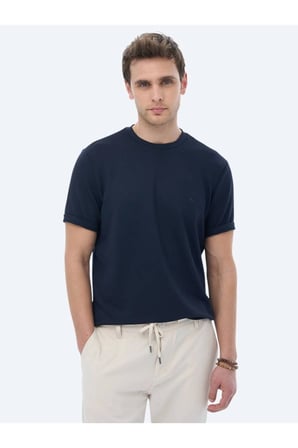Lacivert Düz Bisiklet Yaka T-Shirt