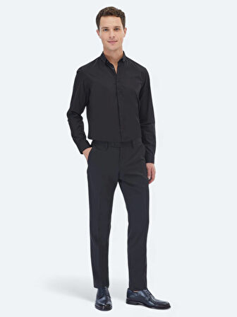 Siyah Düz Slim Fit Dokuma Klasik %100 Pamuk Gömlek