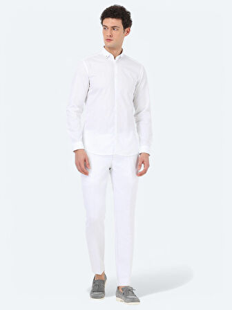 Beyaz Düz Slim Fit Dokuma Klasik %100 Pamuk Gömlek