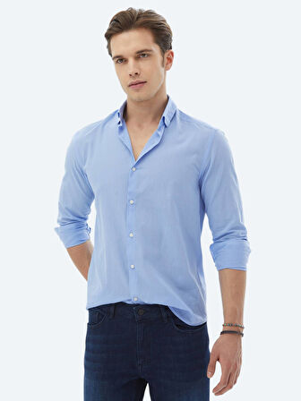 Mavi Düz Regular Fit Dokuma Casual %100 Pamuk Gömlek