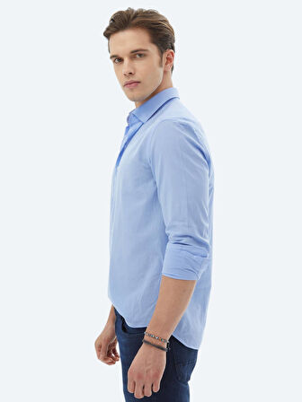 Mavi Düz Regular Fit Dokuma Casual %100 Pamuk Gömlek