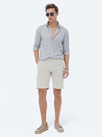 Koyu Mavi Çizgili Regular Fit Casual Pamuk Karışımlı Gömlek