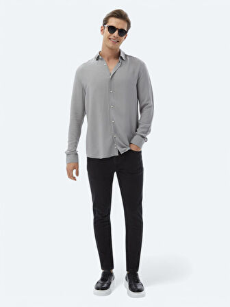 Gri Düz Regular Fit Dokuma Casual Gömlek