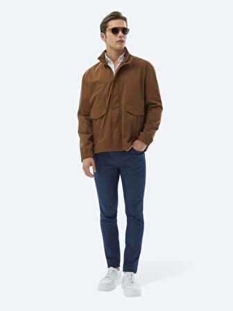 Açık Kahve Oversize Fit Dik Yaka Casual Dokuma Mont