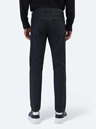 Siyah Düz Dokuma Fitted Fit Casual Pamuk Karışımlı Pantolon