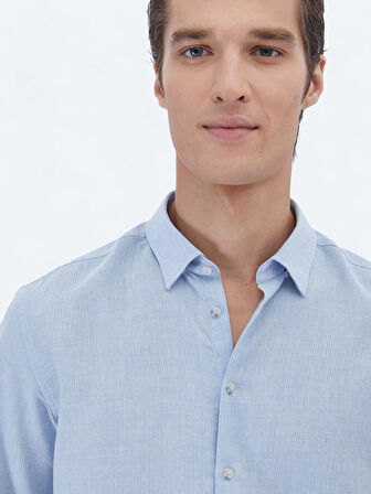 Mavi Düz Regular Fit Dokuma Casual Pamuk Karışımlı Gömlek
