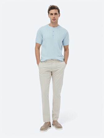 Açık Mavi Hakim Yaka Jakarlı Triko