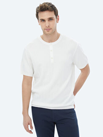 Ekru Hakim Yaka Jakarlı Triko