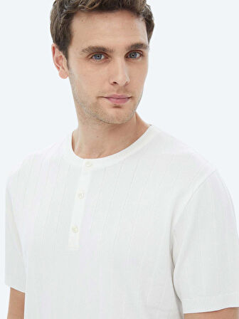 Ekru Hakim Yaka Jakarlı Triko