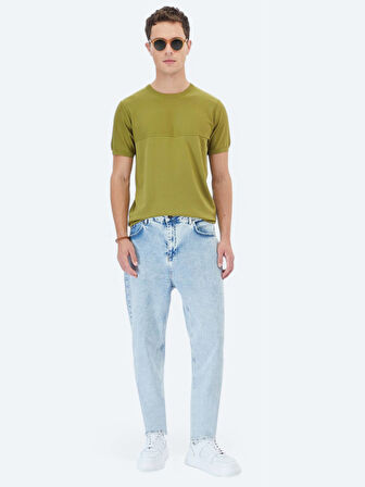 Yağ Yeşili Bisiklet Yaka Ters Örgü Triko