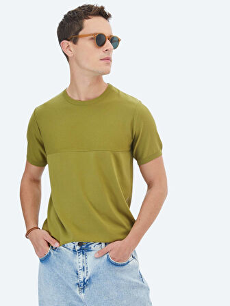 Yağ Yeşili Bisiklet Yaka Ters Örgü Triko