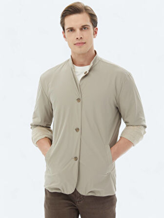 Bej Regular Fit Dik Yaka Casual Dokuma Mont