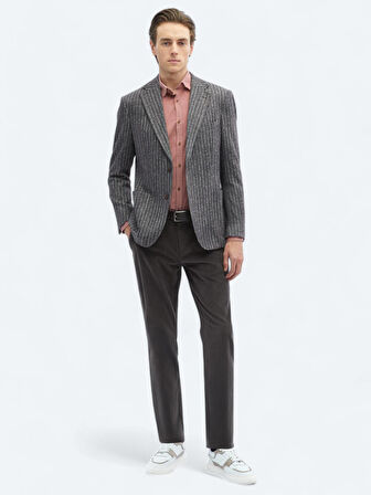 Kahverengi Çizgili Comfort Fit Örme Ceket