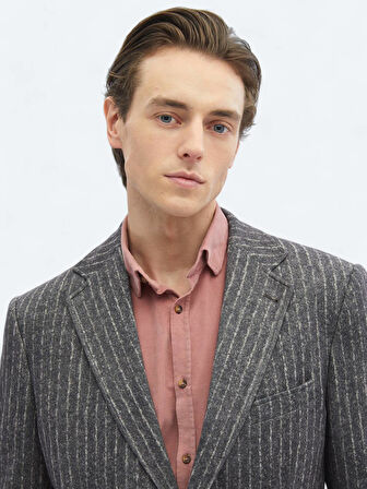 Kahverengi Çizgili Comfort Fit Örme Ceket