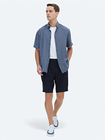 Lacivert Düz Dokuma Modern Fit Casual Bermuda