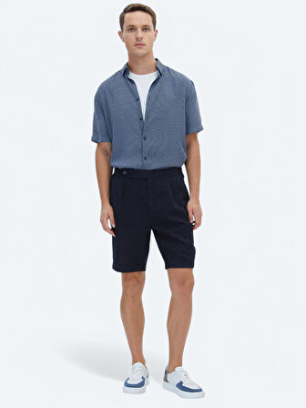 Lacivert Düz Dokuma Modern Fit Casual Bermuda