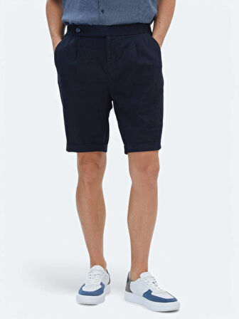 Lacivert Düz Dokuma Modern Fit Casual Bermuda