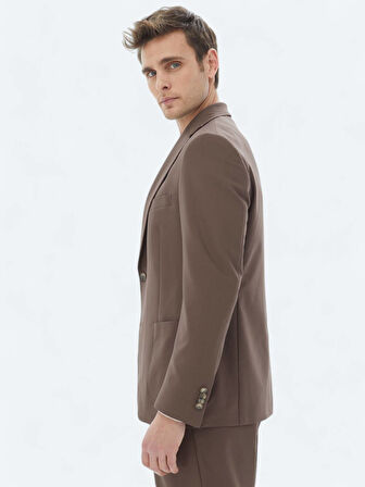 Kahverengi Düz Comfort Fit Takım Elbise