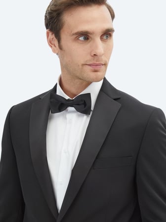 Siyah Slim Fit Çıkarılabilir Mono Yaka Dokuma Smokin Takım Elbise