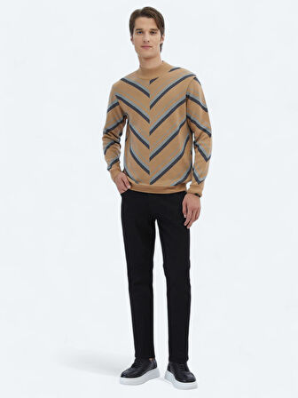 Deve Tüyü Yarım Balıkçı Yaka Desenli Pamuk Karışımlı Triko Kazak