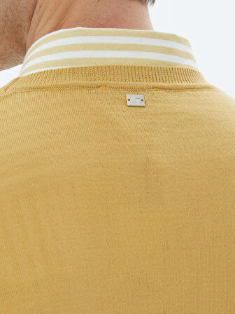 Sarı Bisiklet Yaka Düz Örgü Yün Karışımlı Triko Kazak