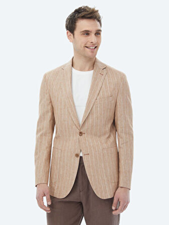 Kiremit Çizgili Modern Fit Pamuk Karışımlı Ceket