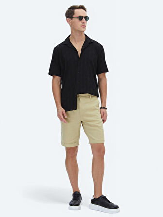 Siyah Desenli Regular Fit Dokuma Casual Pamuk Karışımlı Gömlek