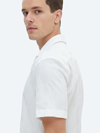 Beyaz Desenli Regular Fit Dokuma Casual Pamuk Karışımlı Gömlek