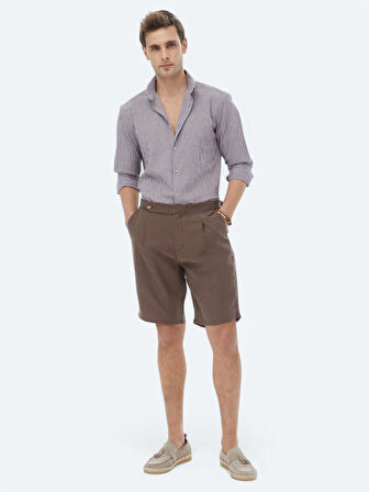 Mürdüm Regular Fit Dokuma Casual Pamuk Karışımlı Gömlek