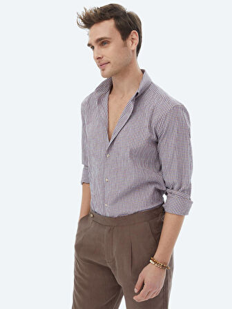 Mürdüm Regular Fit Dokuma Casual Pamuk Karışımlı Gömlek