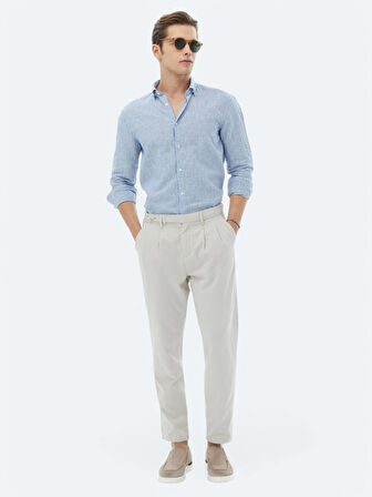 Lacivert Çizgili Regular Fit Dokuma Casual Pamuk Karışımlı Gömlek