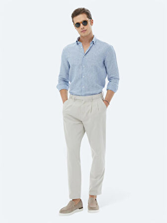 Lacivert Çizgili Regular Fit Dokuma Casual Pamuk Karışımlı Gömlek