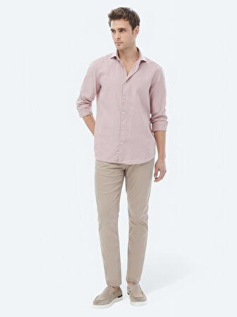Pembe Düz Regular Fit Dokuma Casual Pamuk Karışımlı Gömlek