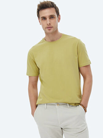 Limon Küfü Düz Bisiklet Yaka Pamuk Karışımlı T-Shirt