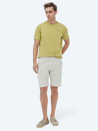 Limon Küfü Düz Bisiklet Yaka Pamuk Karışımlı T-Shirt