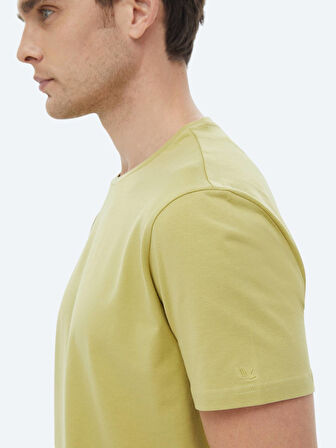 Limon Küfü Düz Bisiklet Yaka Pamuk Karışımlı T-Shirt