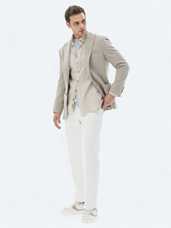 Bej Desenli Modern Fit Pamuk Karışımlı Örme Ceket