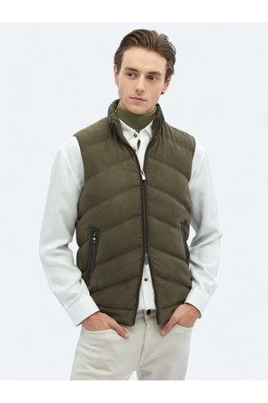 Haki Regular Fit Dik Yaka Casual Dokuma Spor Yelek