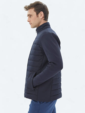 Lacivert Regular Fit Dik Yaka Casual Dokuma Mont