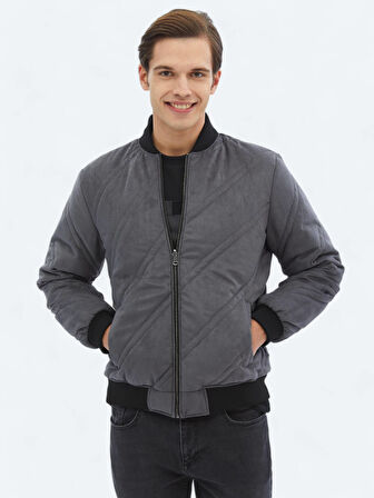 Antrasit Regular Fit Dik Yaka Casual Dokuma Mont