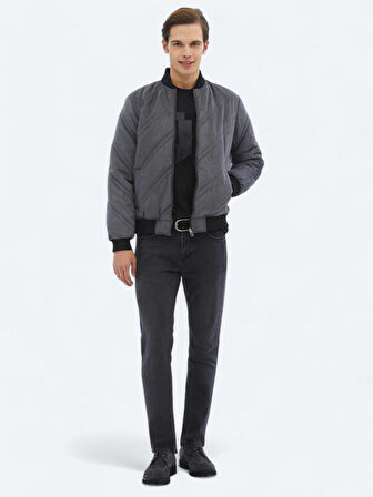 Antrasit Regular Fit Dik Yaka Casual Dokuma Mont