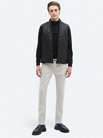 Siyah Regular Fit Gizli Kapüşon Casual Dokuma Spor Yelek