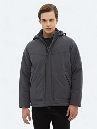 Gri Regular Fit Casual Dokuma Mont