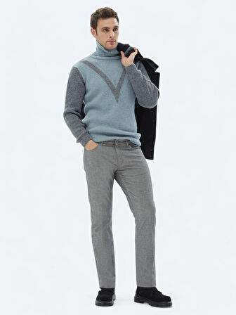 Gri Dokuma Slim Fit Casual Pamuk Karışımlı Pantolon