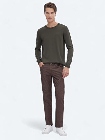 Kahverengi Dokuma Slim Fit Casual Pamuk Karışımlı Pantolon