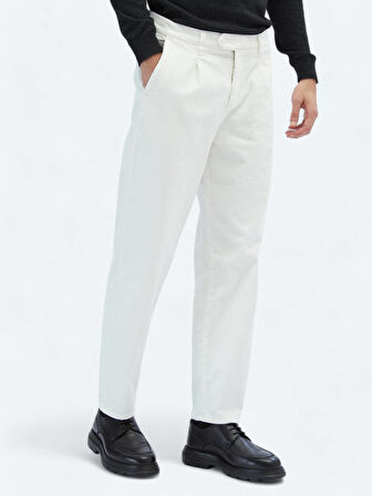Ekru Dokuma Loose Fit Kadife Casual Pamuk Karışımlı Pantolon