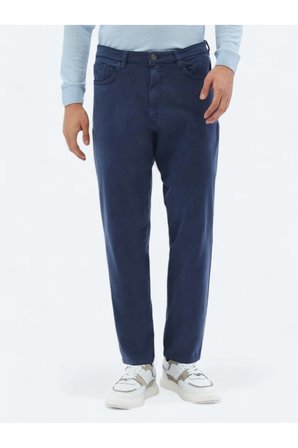 İndigo Dokuma Carrot Fit Casual Pamuk Karışımlı Pantolon