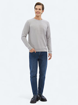 Lila Bisiklet Yaka Baskılı Sweatshırt