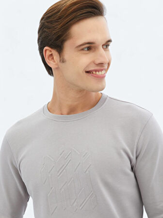 Lila Bisiklet Yaka Baskılı Sweatshırt